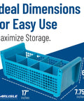 Blue Perma-Sil Polypropylene Flatware Basket For Commercial Kitchens, 8-compartment dishwasher rack organizer with dimensions