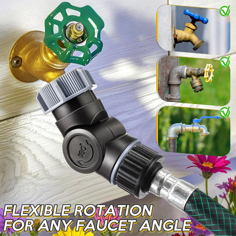 Swivel Garden Hose Connector With 180 And 360 Degree Rotations, Three Quarter Inch Fit, No Fuss Easy Flex Outdoor Faucet Extender For Tight Spaces Around Walls And Corners, Beds And RV Hookups, Stops Kinks And Tangling black brass hose adapter on faucet