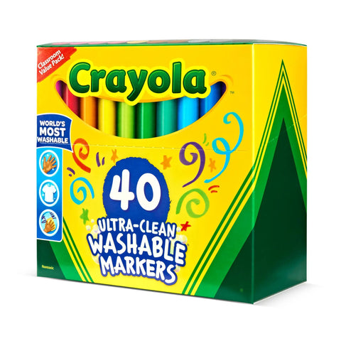 Ultimate Washable Broad Line Marker Haul 40 Pieces Assorted Brilliant Shades in a colorful pack for kid-friendly art.