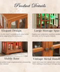 Product details of 32 Inch LED Accent Curio Cabinet with Seven Color Lights, showing elegant design, large storage, stable base, vintage handles