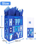 Blue Large Gift Bags Set With Greeting Card And Tissue Paper For Birthday Bash Parties 13 Inch Size Ideal For Men Dads Grandpas Boys Baby Boy Gift Wrapping Kit