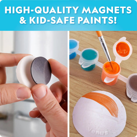 Magnetic Solar System Art Kit For Kids With 9 Magnets Build Paint And Display 3D Planet Magnets On Any Fridge Safe High Quality Materials Totally Fun Educational STEM Craft For Curious Adventurers, kid-safe magnets and paint