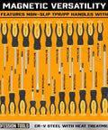 84 Piece Magnetic Screwdriver Set With Quick Store Rack And Tray For DIYers Includes Precision Screwdrivers Ratchet Handle Nut Drivers And Bit Set Crafted From Durable Chromium Vanadium Steel A Smart Gift Idea shown with non-slip handles.