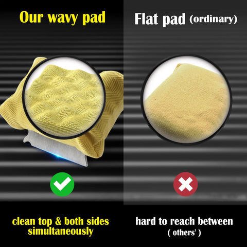 Comparison of wavy pad and flat pad for Bristle Free Grill Brush With Steam Cleaning Safe Non Metallic Pad Replaceable Head For Any Grill Grate 17 Inch Long Handle One Fit All Scraper Outdoor BBQ Cleaner Tool Gift For Men Dad