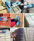 Electric Handheld Welding Strapping Machine For Pet And Pp Straps Portable Automatic Baler Tool With Tensioner Fast Seal Easy Use Heavy Duty Binding Supply in use on various shipping materials.