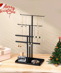 Black Jewelry Stand Organizer 14.5 Inch Tiered Display Tower With 3 Tiers And 4 Bars displaying necklaces and earrings