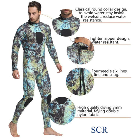 Dope 3mm Camo Neoprene Wetsuit For Men And Women Unisex OnePiece Dive Skin with round collar and zipper details
