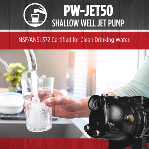 1/2 HP Shallow Well Jet Pump For Homes And Cottages Delivers 7.4 GPM Dual Voltage 115/230V Cast Iron Casing Model PWJET50 Black