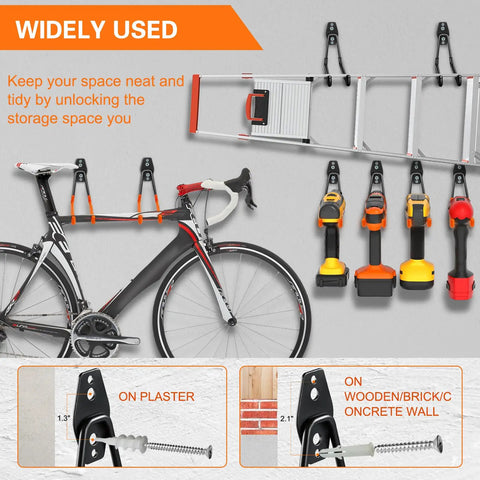 12 Pack Heavy Duty Steel Garage Hooks With Anti Slip Coating Wall Mount Organizer for hanging ladder, bike, and tools