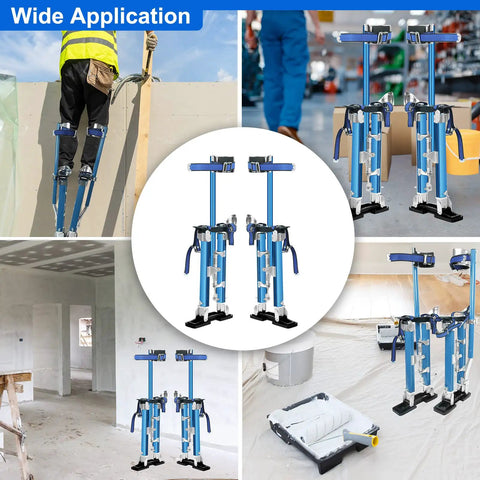 18 To 30 Inch Adjustable Drywall Stilts Durable Professional Grade Lightweight Aluminum Tool Stilt For Sheetrock Painting Painter Taping Blue Built Tough With Knee Pads For Safer Smoother Wall Work in various settings