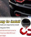 RAM 1500 Tow Hook Covers Red Silicone Rubber Upgrade Front Tow Hook Protector For 2019 To 2025 Models attached to truck