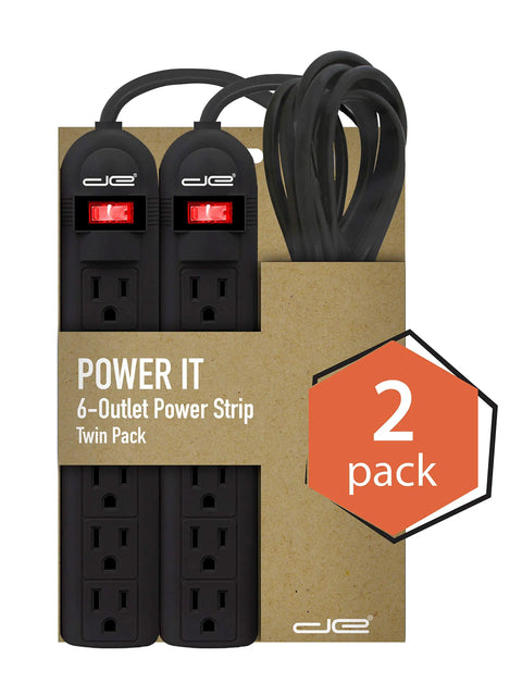 2-Pack 6 Outlet Power Strip With 450J Surge Protector And 3-Foot Extension Cord Black On Off Switch Mountable 15A 125V