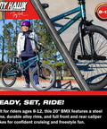 Young rider with Tony Hawk 720 20 Inch BMX Bike Built For Speed And Durability, Sturdy Frame, Easy To Assemble, at skate park