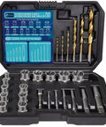 26 Piece Impact Bolt And Spiral Screw Extractor Set With Left Hand Reverse Drill Bits in open case showing tools.