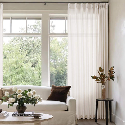 Pinch Pleated Extra Wide Linen Curtains For Patio Sliding Glass Door 84 Inches Long Cream Ivory 72 Inch Wide Drapes With Hooks And Rings