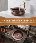 Bathroom Copper Sink with Drain & Hose, 16in vessel sink for face washing, showcasing rich copper design in luxury bathroom