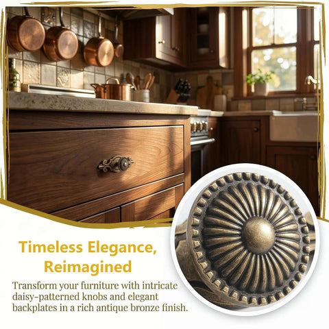Vintage Bronze Cabinet Knobs With Backplates 5 Pack For Dresser Cupboard Wardrobe Mushroom Drawer Pulls Decorative Zinc Alloy Hardware Easy Install Dual Screw Sizes in kitchen setting