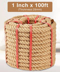 Heavy Duty Jute Rope 1 Inch By 100 Feet Twisted Natural Rope For DIY Home Decor, Crafts, Swing Railing And Climbing Projects, Manila Style Four Strand Braided Strength, Multipurpose And Durable
