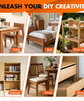 Wood furniture set with table, bed, plant rack, cabinet, chair, and drawer