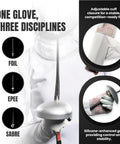 Pro Fencing Glove For Foil, Epee, And Saber - close-up of glove grip with foil, showing silicone grip and Velcro closure