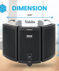 Three Panel Microphone Isolation Shield With Noise Absorbing Studio Booth For Vocal Tracks, dimensions shown, 13.8 by 8.3 inches.