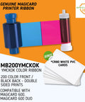 Two Pack Ymcko Color Ribbon For Id Badge Printers Delivering Two Hundred Full Color Prints Alongside Twenty Pvc Cards, showcasing dye ribbon and blank PVC cards.