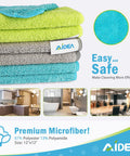 Grime Busting Ultra Soft 50 Pack Microfiber Cloths For Cars, Home And Kitchen, Lint Free, Streak Free, Scratch Free Rags shown.