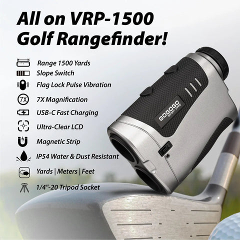 No-Brainer Pro Grade Golf Rangefinder With Slope Switch, Flag Lock And Vibration, 1500 Yard Range, 7X Magnification on golf club
