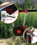AR500 Steel Target Bullseye Gong 10 Inch Diameter 3/8 Inch Thick With Self Resetting Center Tone Spring For Pistol And Rifle Practice Pro Grade Steel Target Training with detailed view of mounting bolts and chain.
