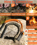 Four Inch Long Ferro Rod Fire Starter Kit With Orange Paracord Lanyard Handle And Striker Three Eighths Inch Thick Quick Start Fire Ignition