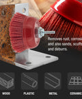 Drill Ready Four Inch Coarse Abrasive Nylon Bristle Cup Brush With Five Eighths Inch Eleven Thread And One Quarter Inch Hex Shank Arbor For Angle Grinders, Ideal For Truck Bed Liner Prep, Rust And Paint Removal