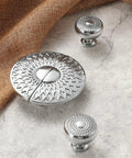 Boss Silver Chrome Furniture Handle Door Knob Set With Brass Round Square Flower Pulls displayed on a textured surface