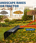Heavy Duty 6 Foot Tractor Landscape Rake With 37 Steel Tines, 360 Degree Rotation, orange finish, shown in garden setting