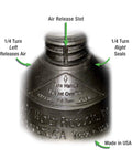 Close-up of High Flow Toilet Plunger funnel nose showing air release slot details and engraved 'Made in USA' on black durable build.
