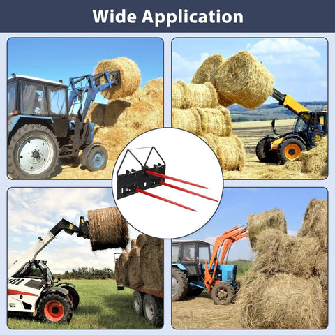 49 Inch Heavy Duty Hay Spear Bale Fork For Tractor And Skid Steer Quick Attach Spike With Hex Nut And Sleeve, 4500 Lbs Load Capacity