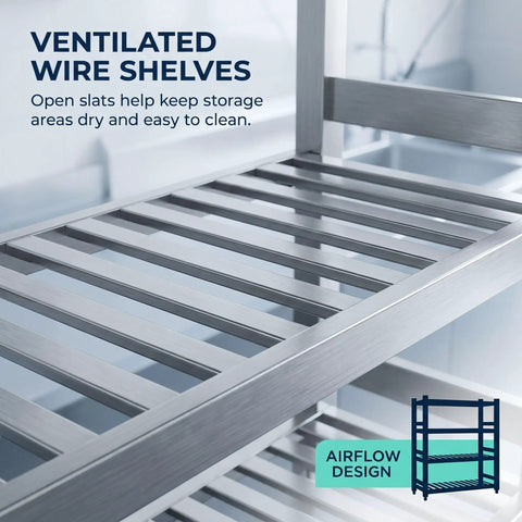 Rock Solid Stainless Steel Shelving Unit Heavy Duty Storage Rack Built Tough For Kitchen Restaurant Warehouse And Garage Support Up To 1320 Lbs Real Deal Organization Setup with ventilated wire shelves.
