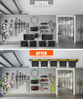 Garage Ceiling Storage Rack 16 Inch Overhead Tote System With Heavy Duty Adjustable Rails For Five Bins Not Included