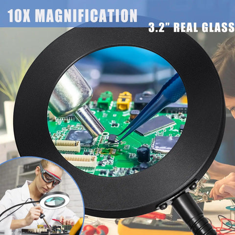 Magnetic Helping Hands Soldering Station No Fuss Setup With 10X Magnifying Glass And Light Four Flexible Arms PCB Holder