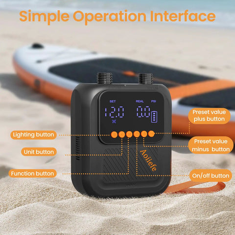 Portable Rechargeable Electric SUP Pump For Stand Up Paddleboards On The Go With Dual-Stage Inflation And Deflation Auto Off