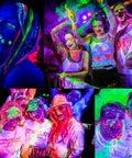 Dope 66ft Black Light LED Strip Kit With 1200 LEDs 385nm-400nm UV Range in use at a vibrant indoor party with neon face paint and outfits