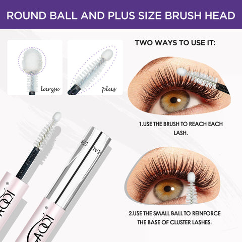 Lash Bond And Seal Waterproof Adhesive For Cluster Lashes with double-ended brush showing usage on lashes.
