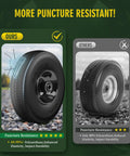 Comparison showing Two Pack 10 Inch Solid Run Flat Tire And Heavy Duty Wheel Set and a standard wheel, highlighting puncture resistance.