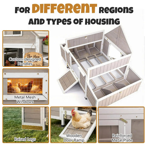 Cozy Predator Proof Chicken Coop For 2 To 4 Chickens With 2 Nesting Boxes Easy Clean Removable Tray Wooden Hen House sectional view