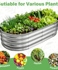 Backyard Ready Galvanized Raised Garden Bed For Outdoor Use With Oval Planter Box 4 By 2 By 1 Ft filled with various plants