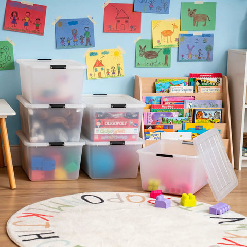 Six Pack Translucent Storage Bins With Heavy Duty Latching Lids That Stack Up Tight For Closets Offices And Craft Rooms Keep Your Stuff Legit Organized