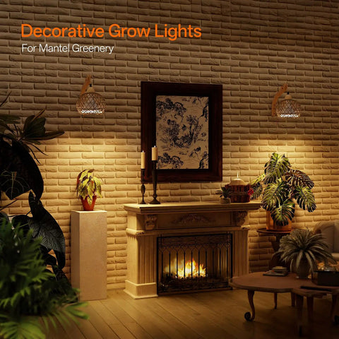 Go-To Rattan Hanging Grow Light For Indoor Plant Parents, 3800K Warm White botanical dome above plants in cozy room.