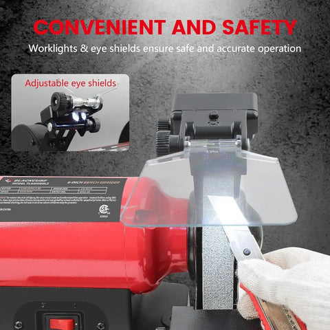 Tough As Nails 8 Inch Dual Wheel Bench Grinder 550W Brushless Motor 2950 RPM with adjustable eye shield for safe operation.