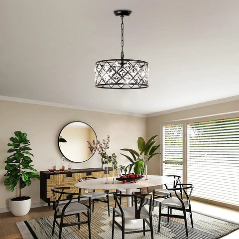 Dope Black Crystal 3 Light Chandelier For Dining Room And Living Room in a modern dining room setting