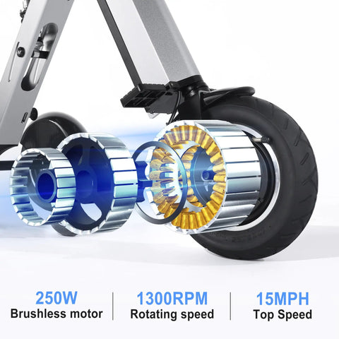 Three Wheel Foldable Electric Trike With Backrest For Adults, Lightweight 36V 7.8Ah Removable Battery, Reverse Function, Key Switch, Ideal For Commute And Travel. 250W brushless motor wheel detail
