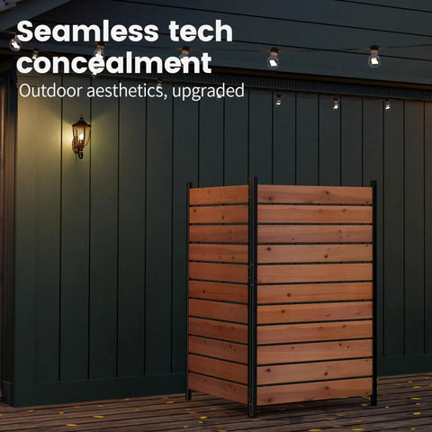 Wood Privacy Screen For Outdoors No Dig Garden Fence Hide Trash Cans And Air Conditioner Units Decorative Patio Privacy Screen For Backyard Or Balcony Reddish Brown Yard Vibe installed on patio